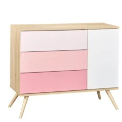 Chambre Duo Lit évolutif Bébé Little Big Bed 70x140 Cm + Commode Seventies Rose -Joli Nid Magasin chambre duo lit little big bed 140 x 70 commode seventies rose sauthon meubles OE