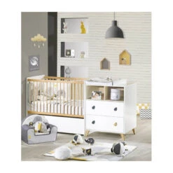 Chambre Duo Lit évolutif Bébé Combiné 60x120 Cm En 90x190 Cm + Armoire Oslo Goutte -Joli Nid Magasin chambre lit combine armoire oslo goutte sauthon meubles OC