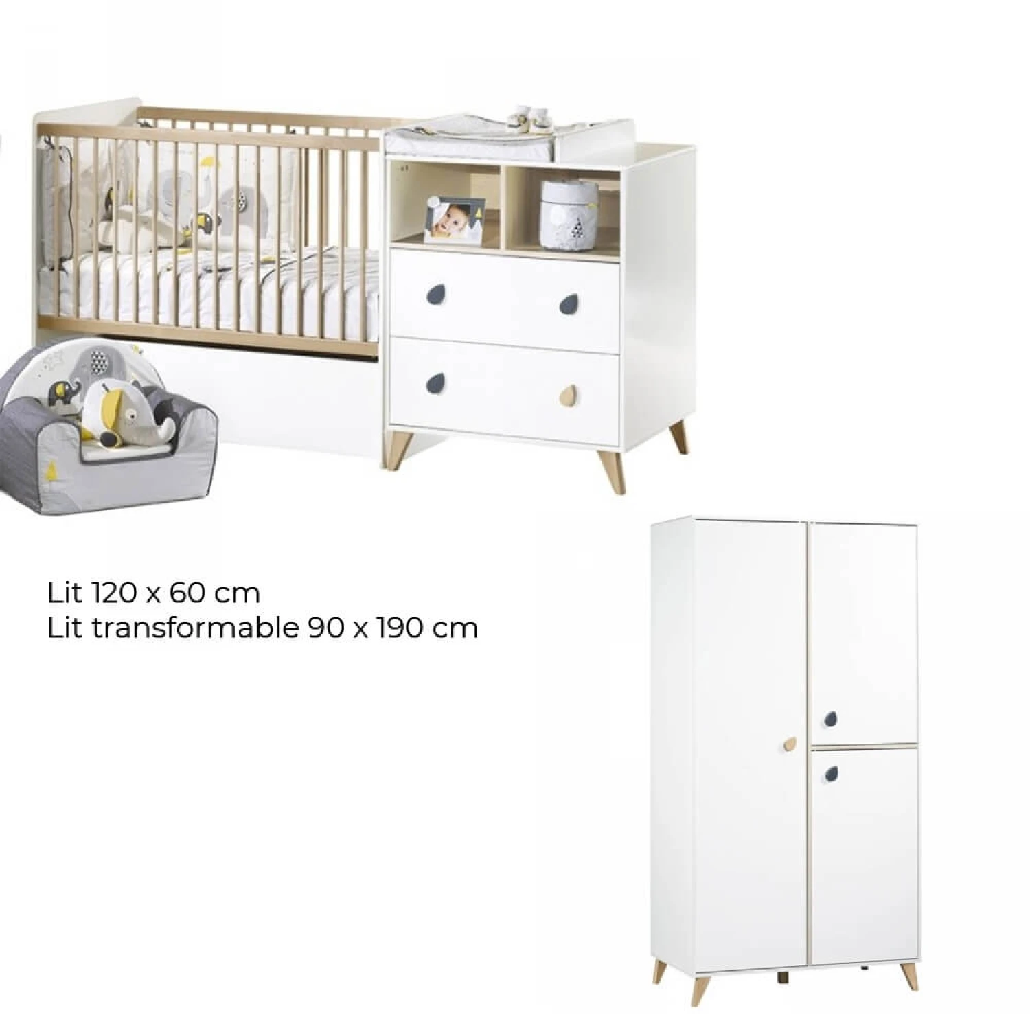 Chambre Duo Lit évolutif Bébé Combiné 60x120 Cm En 90x190 Cm + Armoire Oslo Goutte 10 Chambre Duo Lit évolutif Bébé Combiné 60x120 Cm En 90x190 Cm + Armoire Oslo Goutte – Image 8