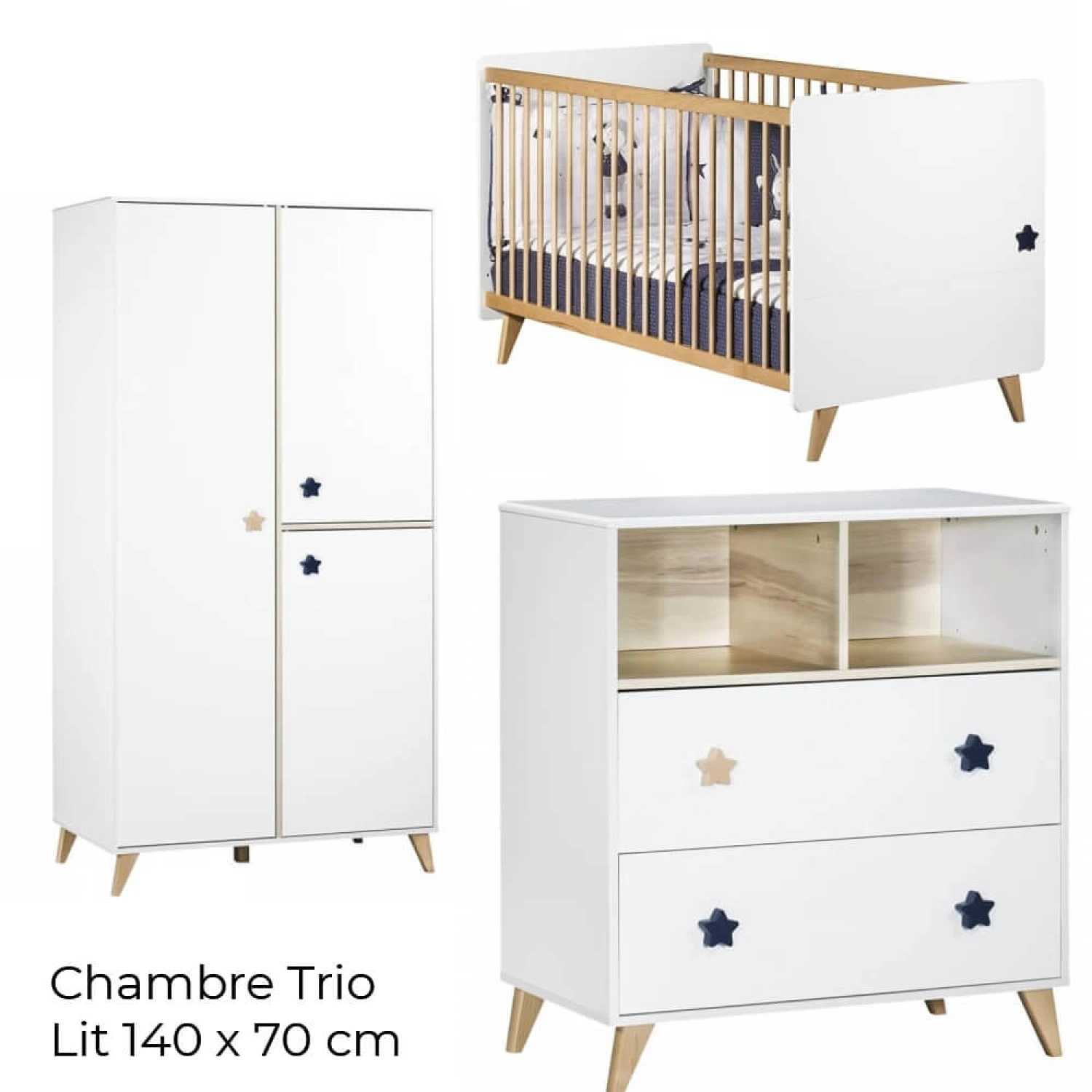Chambre Trio évolutif Bébé Lit Little Big Bed 70x140 Cm + Armoire + Commode Oslo Etoile 9 Chambre Trio évolutif Bébé Lit Little Big Bed 70x140 Cm + Armoire + Commode Oslo Etoile – Image 7