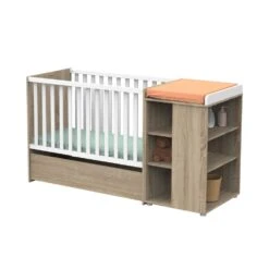 Lit évolutif Bébé Combiné 60x120 Cm En 90x190 Cm Nova Blanc Lin -Joli Nid Magasin lit combine 120x60 evolutif en 90x190 nova blanc lin sauthon meubles OC