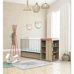 Lit évolutif Bébé Combiné 60x120 Cm En 90x190 Cm Nova Blanc Lin -Joli Nid Magasin lit combine 120x60 evolutif en 90x190 nova blanc lin sauthon meubles OD