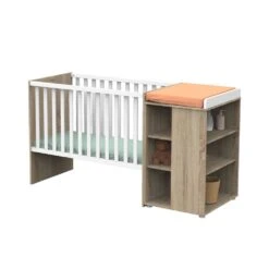 Lit évolutif Bébé Combiné 60x120 Cm En 90x190 Cm Nova Blanc Lin -Joli Nid Magasin lit combine 120x60 evolutif en 90x190 nova blanc lin sauthon meubles OF