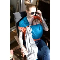 Petite écharpe De Portage Sans Nœud Chiné Et Bleu Canard -Joli Nid Magasin petite echarpe sans noeud chinebleu canard love radius OC